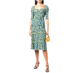 Diane Von Furstenberg Blue Lemon Print Dacey Dress Sz.M NWT